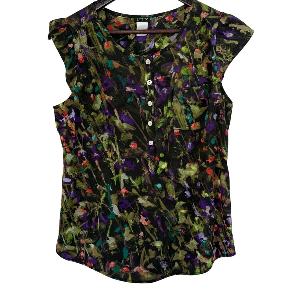 J. Crew Floral Cap Sleeve Blouse S